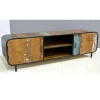 TV Cabinet With 2 Doors In Natural Reclaimed Wood And Black Iron