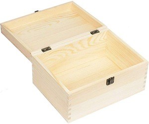 Unfinished Pine Wood Box Natural DIY Craft Stash Boxes with Hinged Lid and Front Clasp