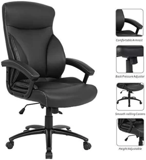 USA STOCK  Computer Leather Office chair Adjustable Desk Chair With Armrest, Black