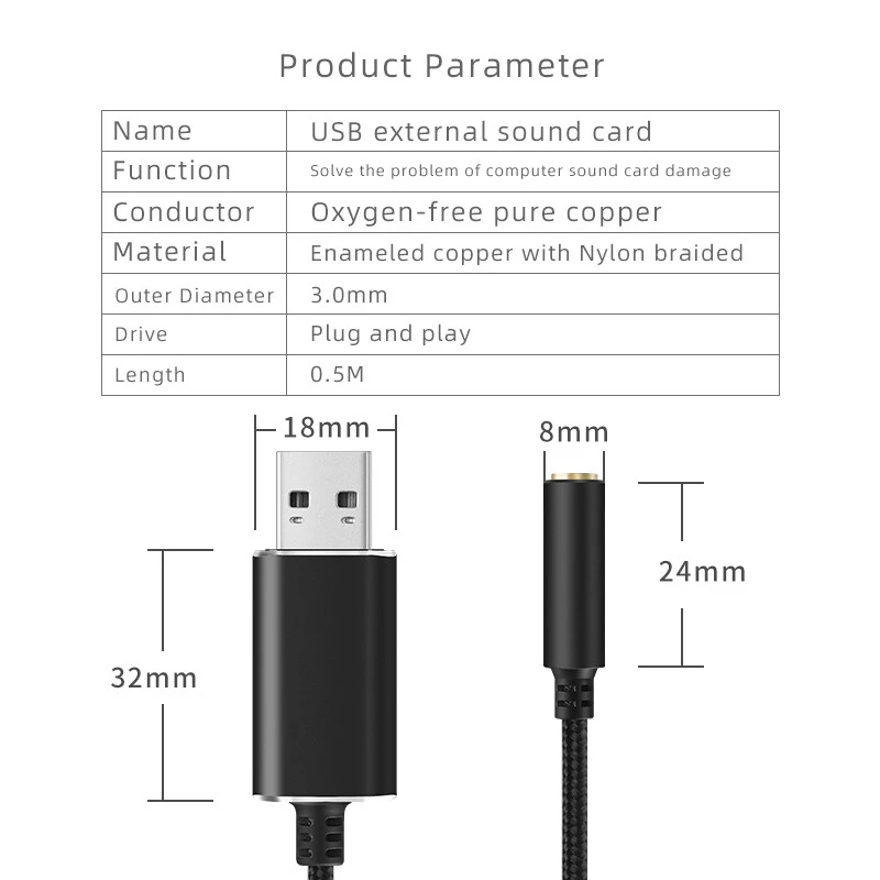 usb external sound card adapter with 3.5mm Jack Audio Headset Microphone for PC Laptop