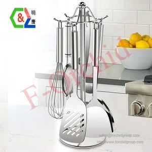 Utensil Stand Kitchen Tools Rack 304 Stainless Steel Holders 16.1 inch, 6 Hooks for Spoon,Soup Ladle,Pasta Server, Spatula etc.