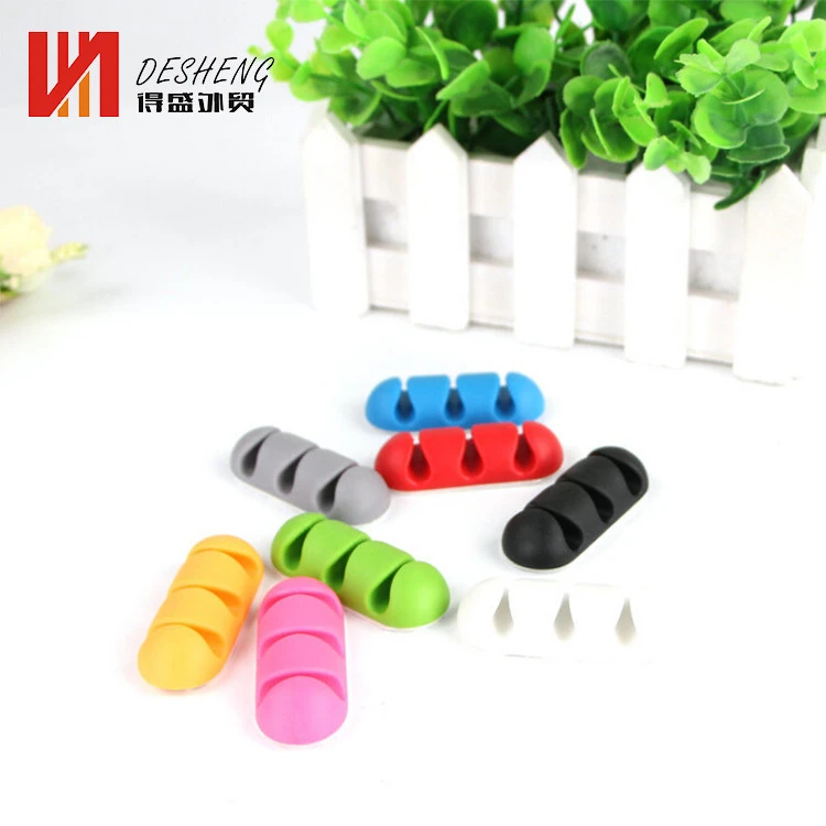 Various colors 3 or 4 channel desk silicon cable clips organizer holder