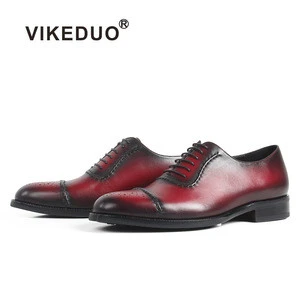 VIKEDUO 2019 Fashion Brogue Cap Toe Oxford Handmade Mens Dress Shoes Italian Brand Genuine Leather Footwear Shoes For Men
