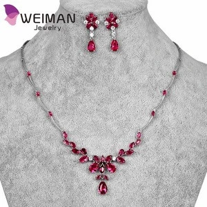 WEIMAN JEWELRY Assorted Colors Fine Jewelry  Cubic Zirconia CZ Wedding Necklace &amp; Earring Set