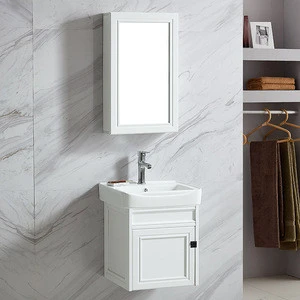 White color ceramic wall hung in 400mm size small wash basin furniture with marble fiber waterproof bathroom equipment cabinet