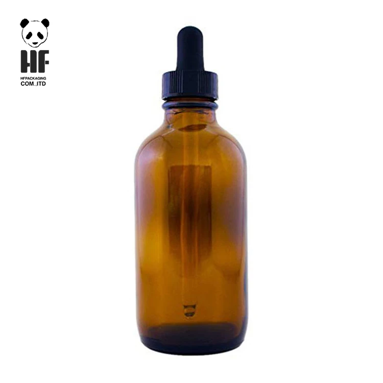 wholesale 100ml boston round empty amber glass hair oil dropper bottle
