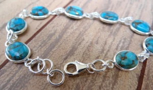 Wholesale 925 sterling silver blue copper turquoise oval shape bracelet
