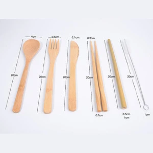 Wholesale custom made dinnerware sets bamboo heat resistant wooden spoon and fork set with tableware bag