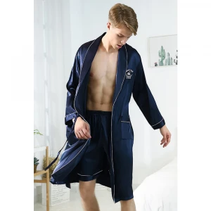 Wholesale custom Man satin Pajama set Two Pieces Bathrobe And Shorts Nightwear Home wear For Men Sleepwear