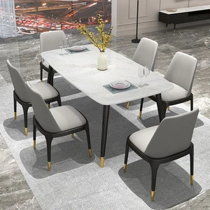 wholesale factory price  marble dining table set features PU soft mattress 6 chair