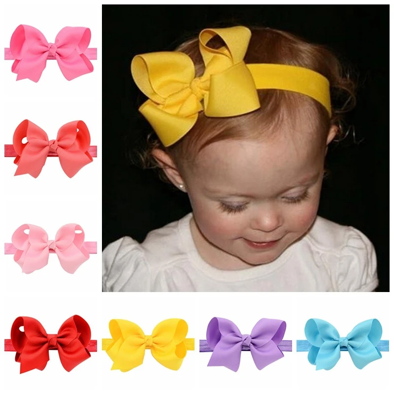 Wholesale Grosgrain Ribbon Bow Tie Children Headband Elastic Hair Band Kids Hairwears Hair Accessories For Baby Girls