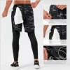 Wholesale mens sport fitness two pieces camouflage shorts quick drying breathable leggins gym pants with pocket