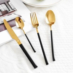 Wholesale modern bulk spoon fork set reusable stainless steel 304 gold plated flatware