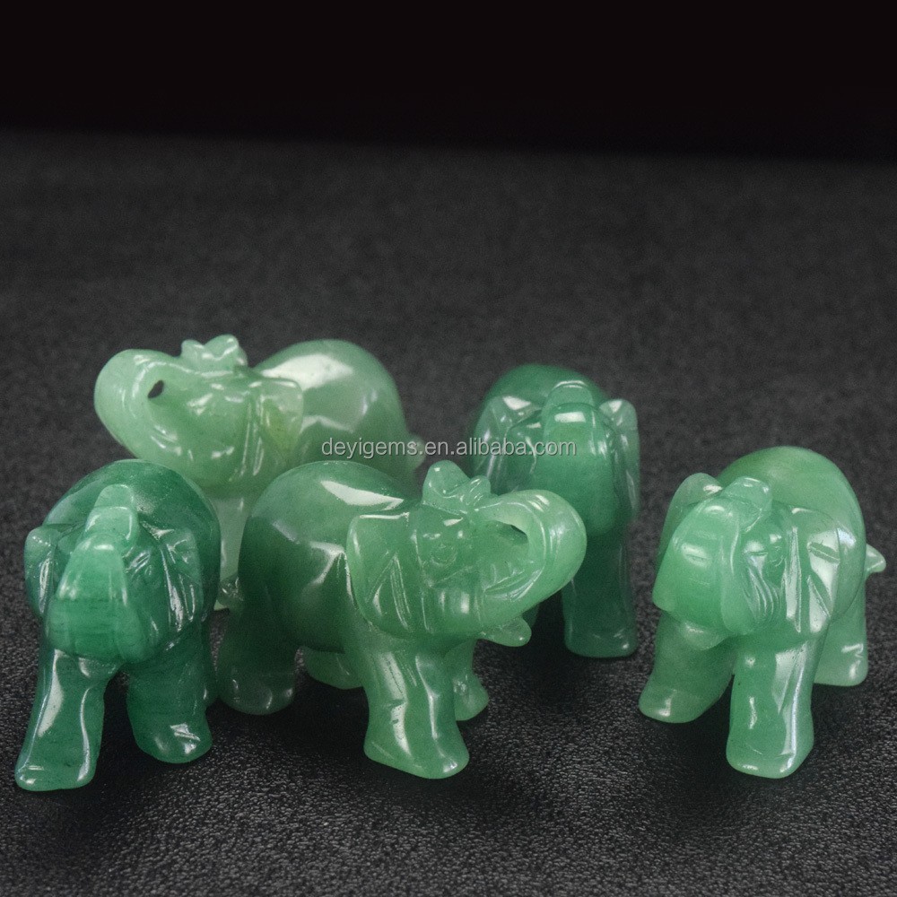 Wholesale natural green aventurine&amp;crystal elephant hand carving animal beads of stone crafts for gifts