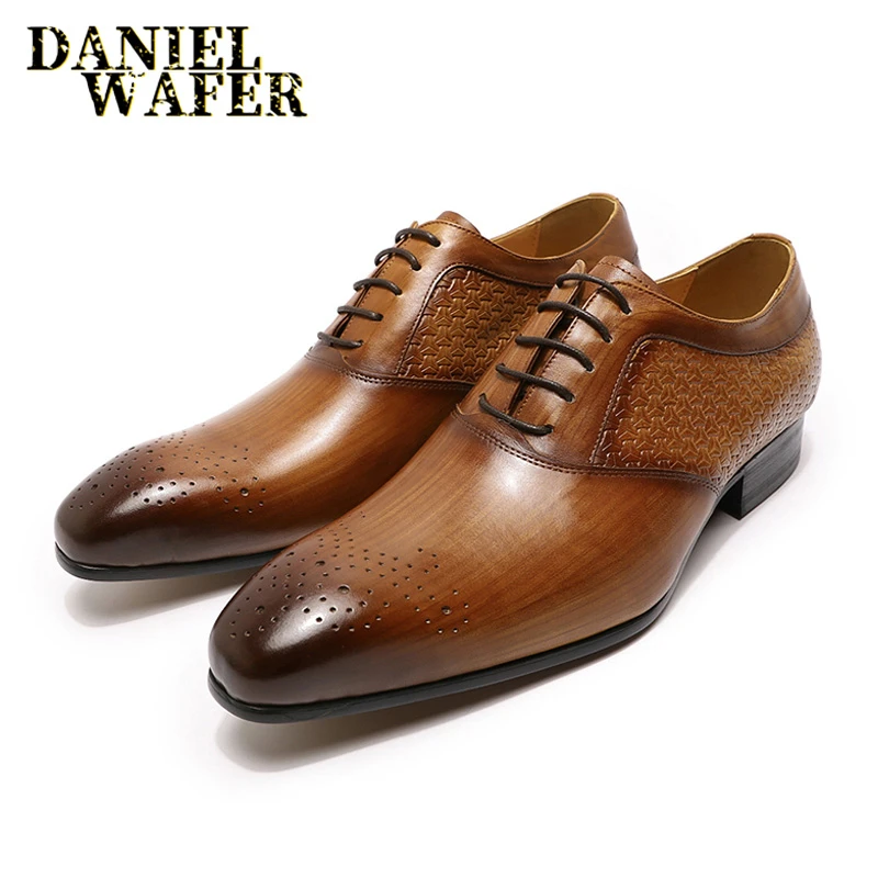 Wholesale Pointed Toe Men Genuine Leather Shoes With Lace Low Up Black Formal Business Dress Shoes