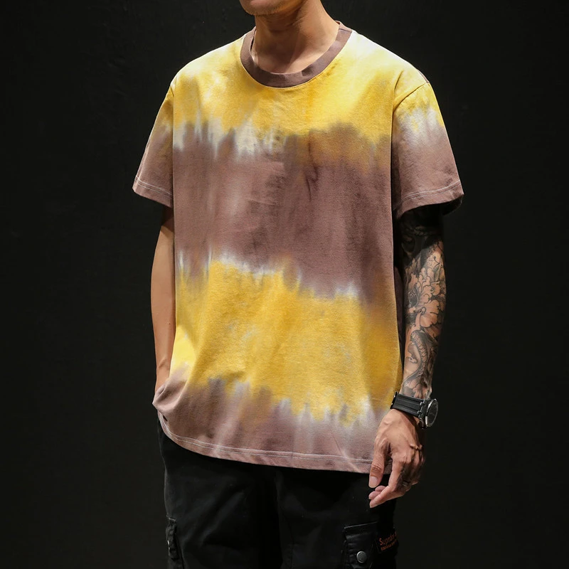 Wholesale Printing Cotton Short-sleeved Abstract Pattern Streetwear Tie Dye Boyfriend Boys T Shirt Men T-shirt