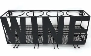 Wine letter metal wall mounted wine rack and cork holder for home decoration