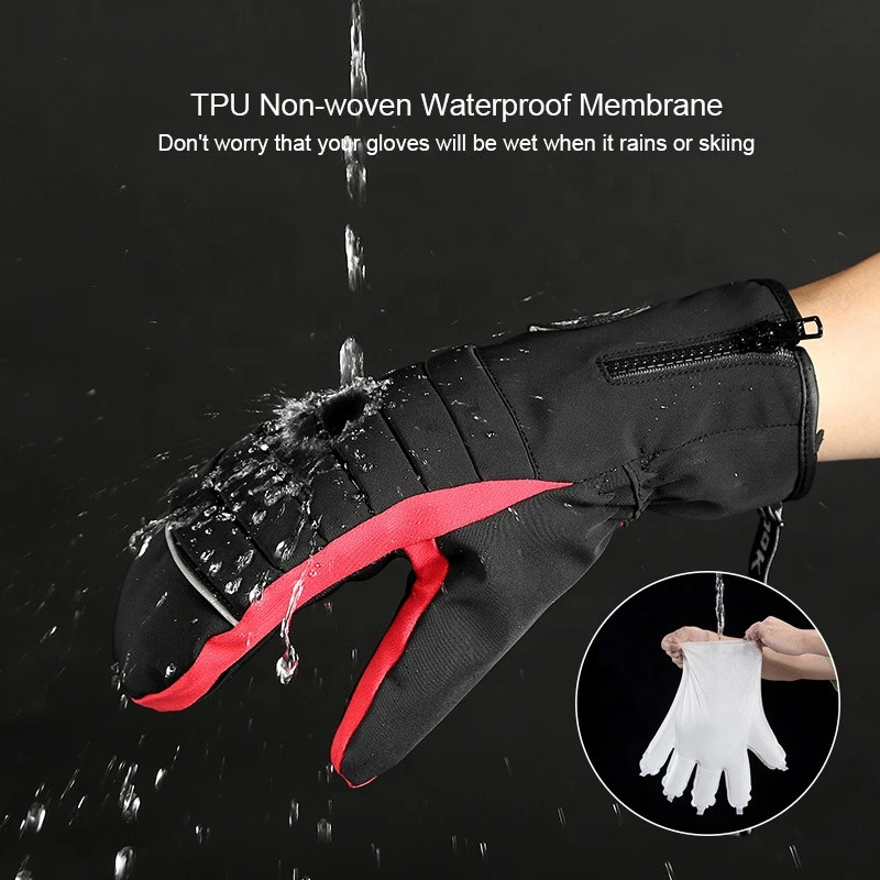 Winter Warm leather ski gloves for Snowboard Racing Sports With Waterproof Fleece Snowboard Mittens