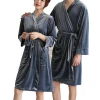 Winter Warm Pleuche Velvet Velour Couple Sleepwear Night Dress, Camisole Robe womens, Polyester Waffle Bathrobe