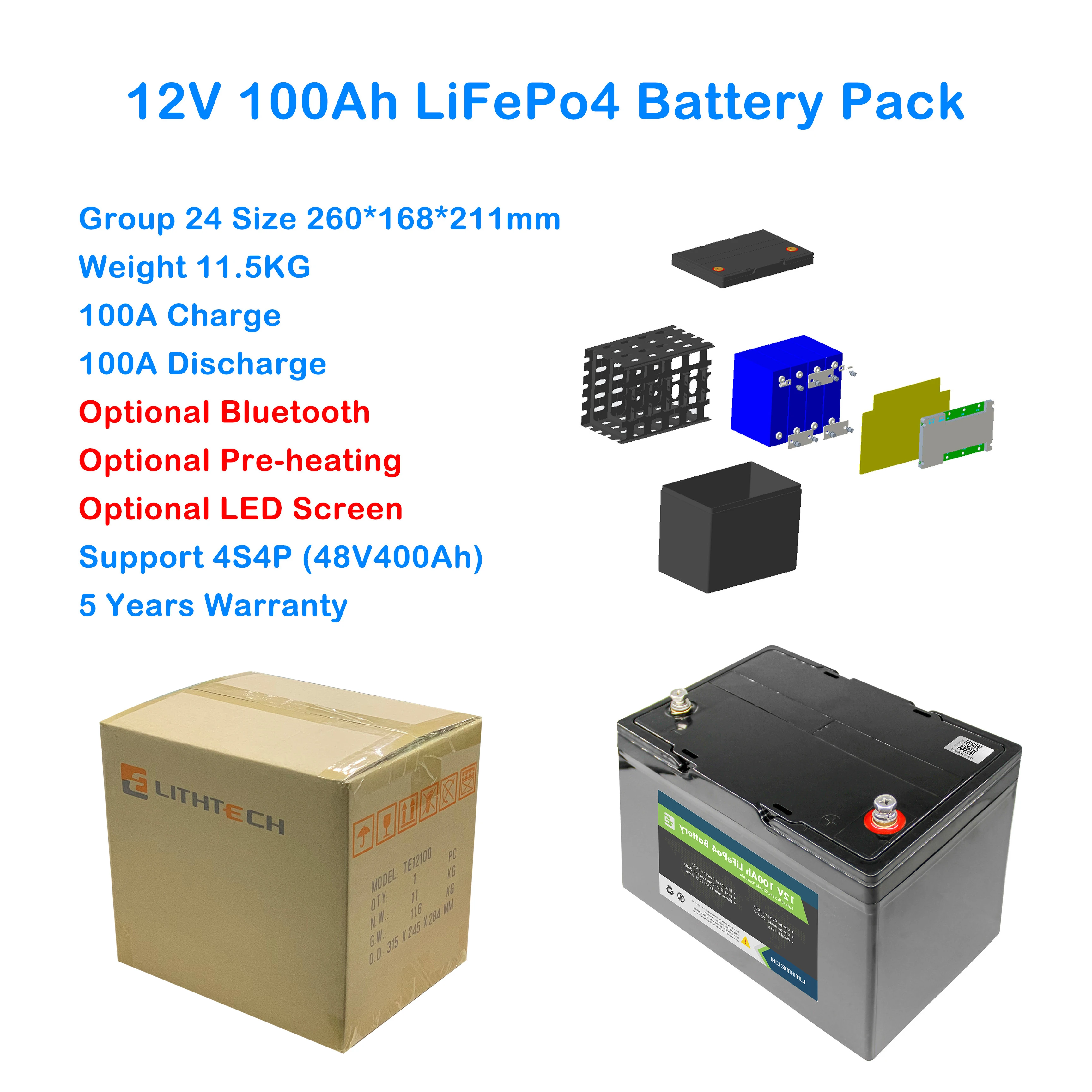 With bluetooth and heated function 12v lithium ion lifepo4 battery 12v 100ah litium batteries