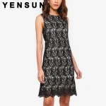 Women Lace Sleeveless Crochet Layer Trimmed Cocktail Dress
