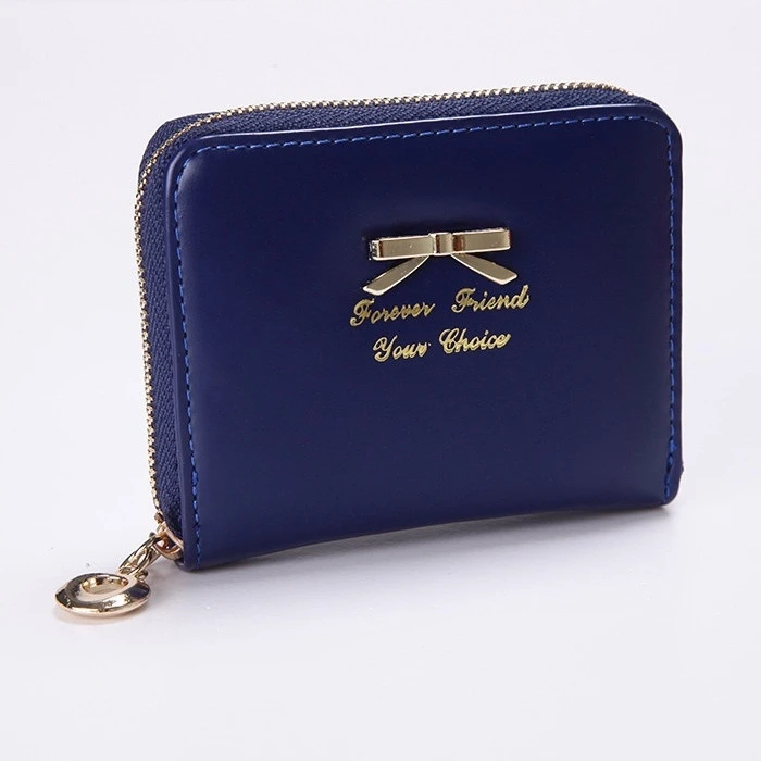 Women  PU Leather Bow Small Coin Wallet Zip Card Purse Ladies Clutch Handbag