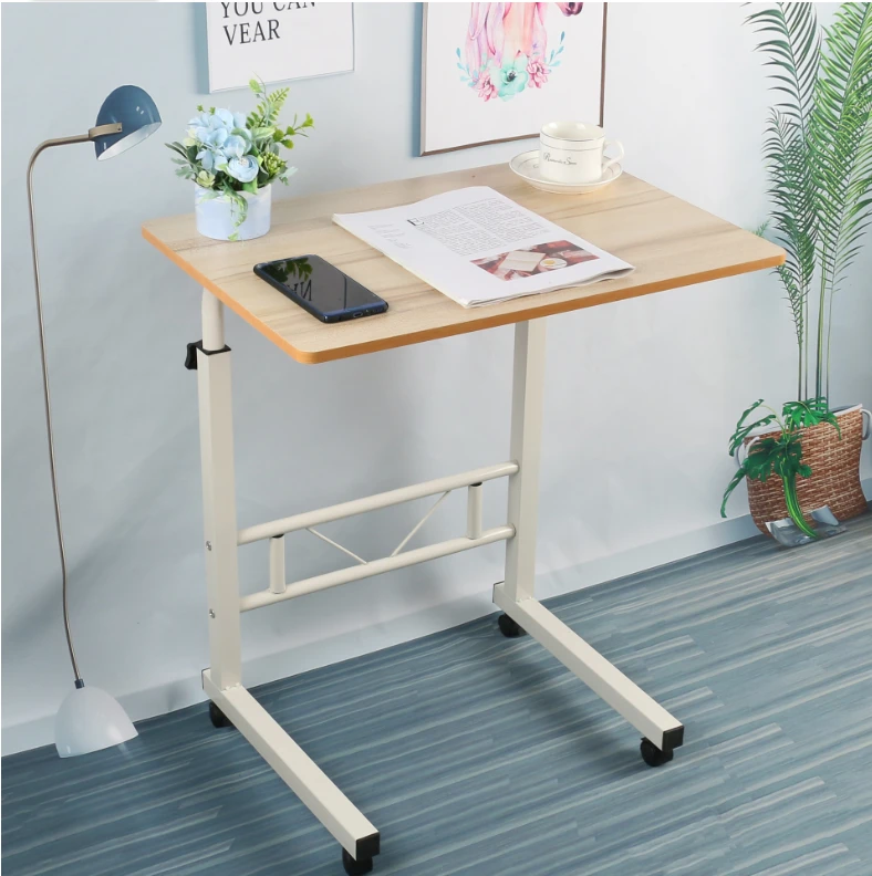 Wood Adjustable Computer Desk Simple Mobile Lifting Laptop Table With Wheels Wood Laptop Table Beside Bed Sofa With Slot
