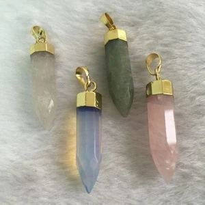 Yiwu Factory Gold Plated Edge Natural Quartz Crystal Pendant, Druzy Gem Stone Pendant Charms, Jewelry Making