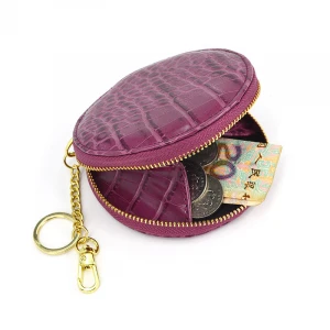 Ysure Custom Mini Round Vintage Women Crocodile Pu Leather keychain Metal Zipper Squeeze Wallet Coin Purse Bag