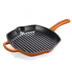 enameled cast iron square  grill pan with easy grip handles 27.5cm