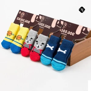 Pet Anti-Slip Knit Dog Socks Cat Socks with Rubber Reinforcement Dog Paw Protector for small dogs cats