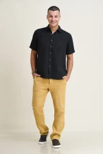 LINEN STRAIGHT-LEG PANTS WITH LOOPED WAIST BAND