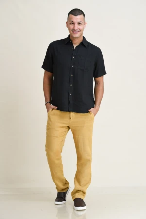 LINEN STRAIGHT-LEG PANTS WITH LOOPED WAIST BAND