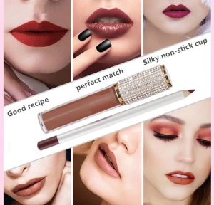 Matte Liquid Lipstick+lip liner Set Non-Stick Cup Lip Gloss Gift Kit for Women