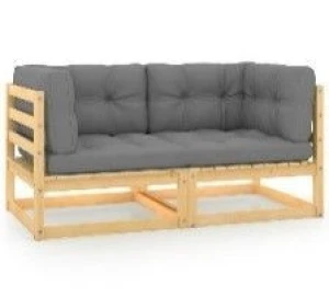 vidaXL 2-seater Sofa Gray Solid pine wood, 100% polyester Medium Modular