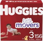 Huggiesed Baby Diapers, Little Movers, Multi-Color, Size 3, 156 Count