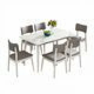 Memeratta Italian Marble Top Solid Wood Leg laminated Dining Table,with PU upholstery chairs S-753