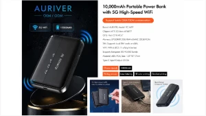 Auriver 10,000mAh portable Power bank with 5G High-Speed WiFi