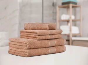 Spitiko Homes 100% Cotton Towel Set -Single Ply carded 6 Pieces -Dusty Coral