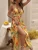 Import Tropical Print Backless Knot Halter Neck Slit Thigh from China