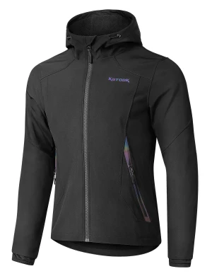 KUTOOK Hooded Softshell Jacket Hiking Ski Snow Windbreaker Windproof Thermal Fleece Reflective Coat