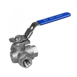 1/2" Stainless Steel L Type 3 Way Ball Valve with Mounting Pad 1000WOG ISO5211