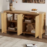 Farmhouse Oak Sideboard Cabinet 4 Door Retro Wood Storage Cabinet Adjustable Shelves