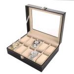 10 Grid Black PU Wooden Wrist Watch Box Display Box Jewelry Storage Holder Organizer Case with Glass Window 10pcs/ctn Wholesale