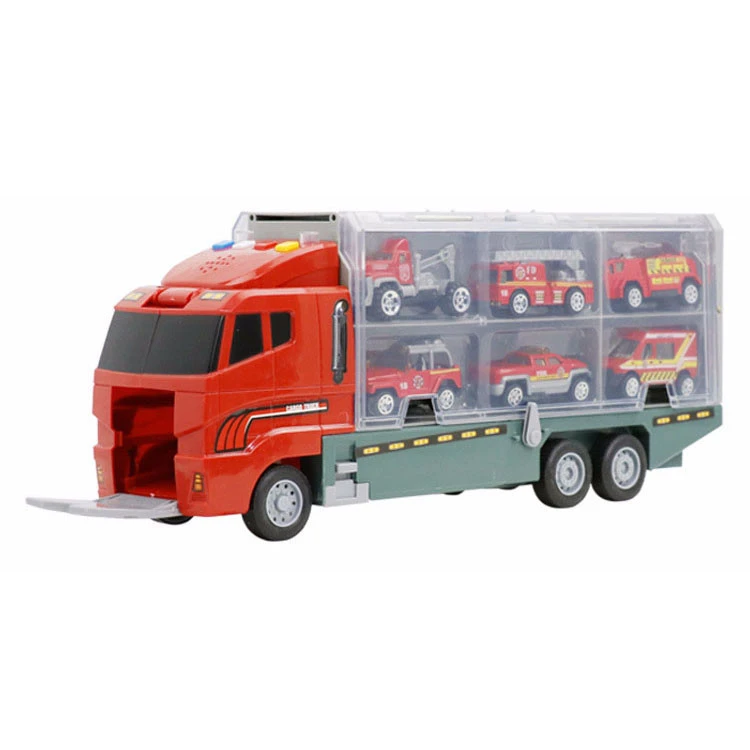 10 in 1 Die-cast Fire Engine Vehicle Mini Rescue Emergency Fire Truck Toy Set in Carrier Truck