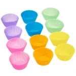 12 Pack Reusable Standard Colorful Truffle Cups Non-stick Cupcake Baking Liners Muffin Molds Silicone Baking Cups Cake Mold