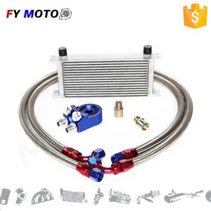 16 Row AN-10AN Universal Engine Transmission +SS Braided Hose kit Oil Cooler