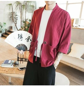 2018 New Clothing Full Cotton Cardigan Streetwear Loose Kimono Jackets for Men