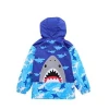 2020  Hot high quality OEM shark print  muddy buddy waterproof rain jacket hooded for kids boys