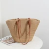 2024 Fashion Large Capacity Straw Tote Bag For Women Handmade Rattan Woven Ladies Beach Straw Bag